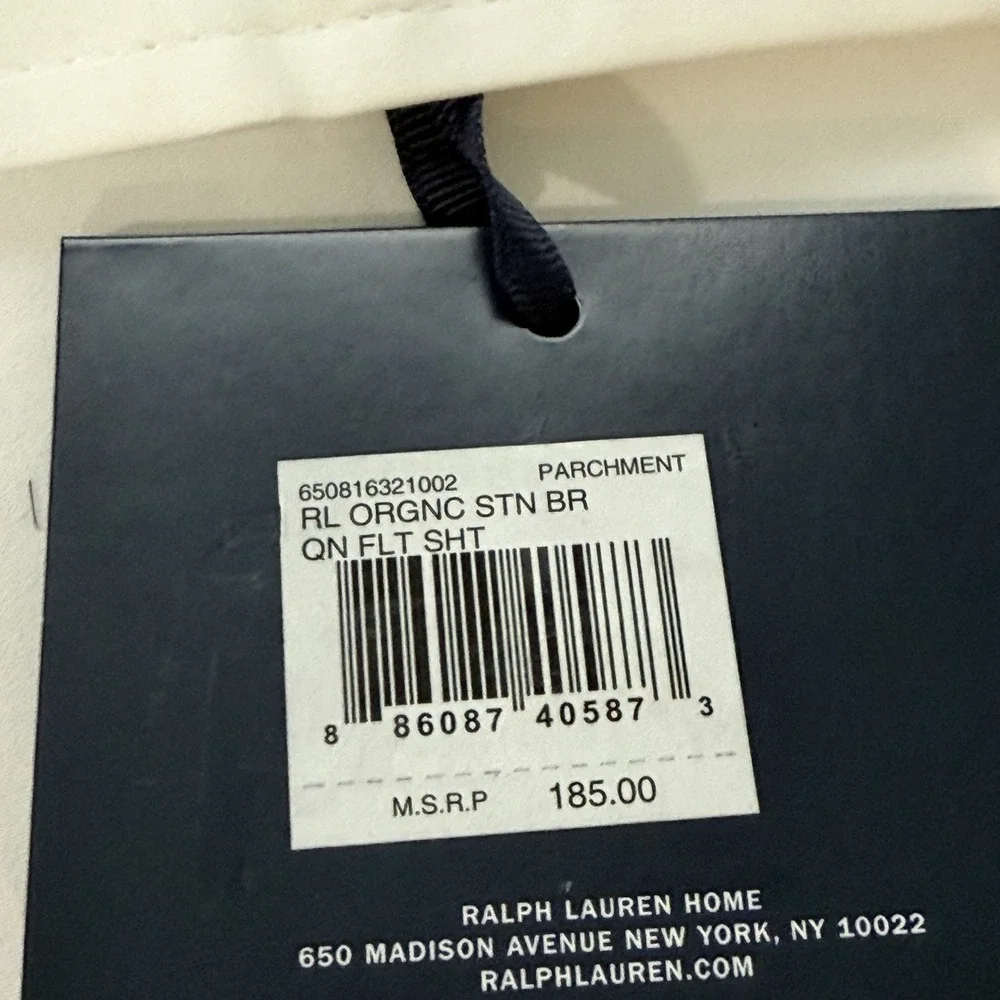 Ralph Lauren RL 624 TC Organic Sateen Border Queen Flat Sheet White NWT $185